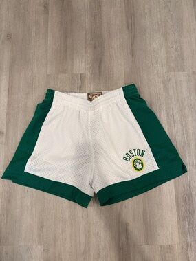Mitchell & Ness White and Green Boston Mesh Athletic Shorts